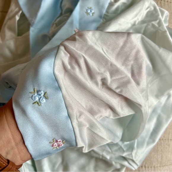 Vintage Powder Blue Floral Slip Maxi Nightgown - Picture 6 of 7